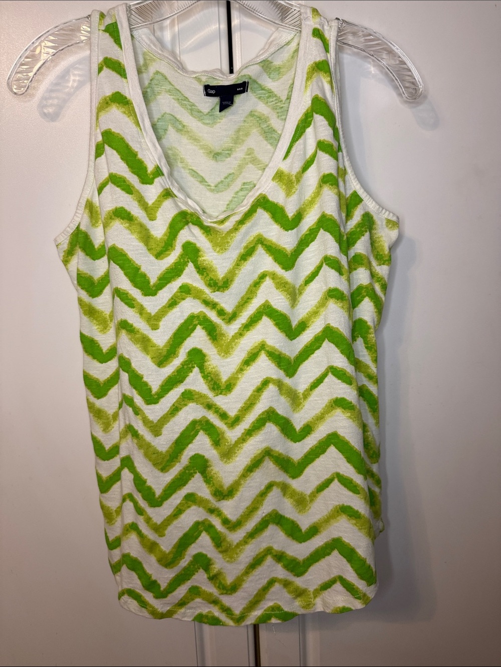 Gap Chevron Zig Zag Tank Top | Medium | Lime Neon Green & White Cotton Blend